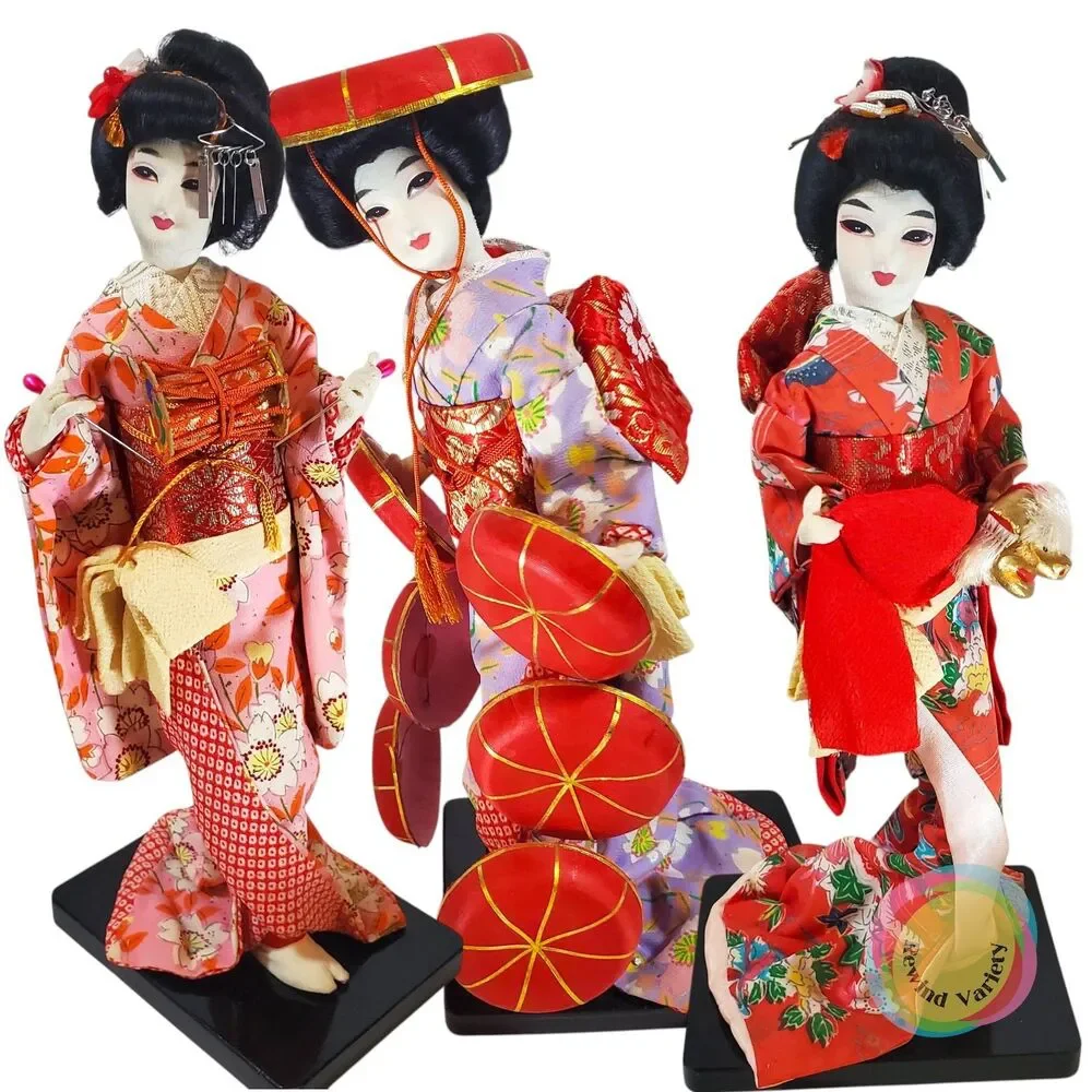 Vintage 1962 1963 Japanese Geisha Dolls Set of 3 11